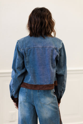 Denim Jacket with Faux Suede Contrast