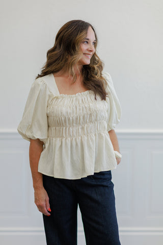 Puff Sleeve Smocked Bodice Top