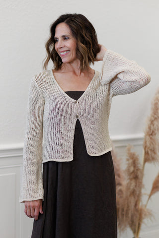 Bell Sleeve Front Crochet Knit Cardigan