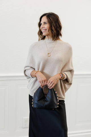 MILIO MILANO Ribbed Cuff & Hem Asymmetrical Sweater in Earth Beige