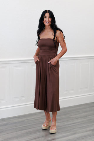 Tube Top Cropped Jumpsuit in Brown