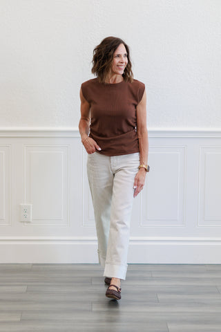 White Pinstripe Wide Leg Cuffed Pants