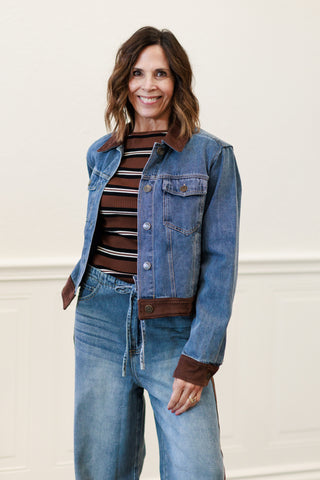 Denim Jacket with Faux Suede Contrast