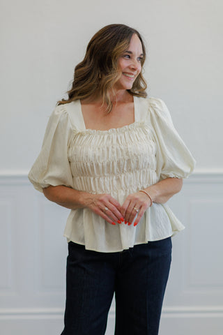 Puff Sleeve Smocked Bodice Top