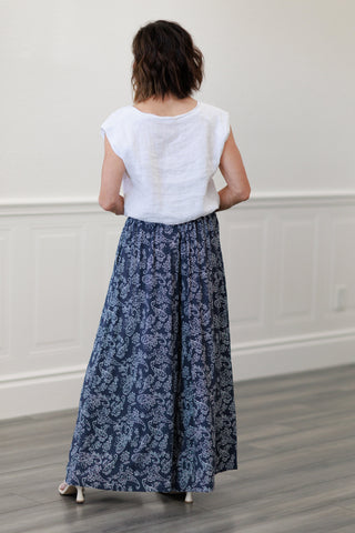 Paisley Floral Wide Leg Pants in Indigo