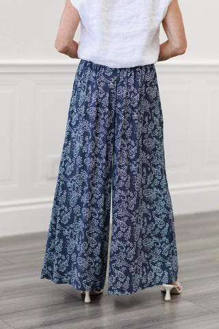 Paisley Floral Wide Leg Pants in Indigo