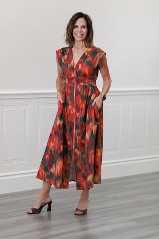 Fall Multi Color Smock Empire Waist Midi Dress