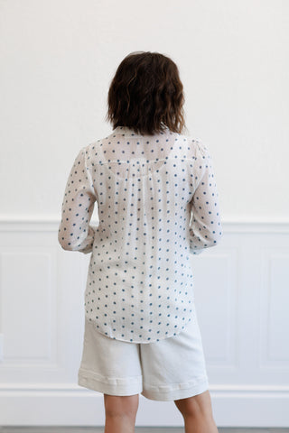 Button Front Tissue Faille Roll Tab Blouse