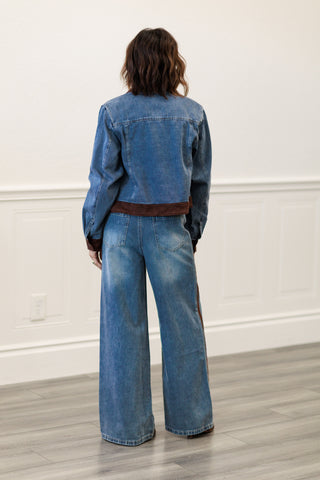 Denim Jacket with Faux Suede Contrast