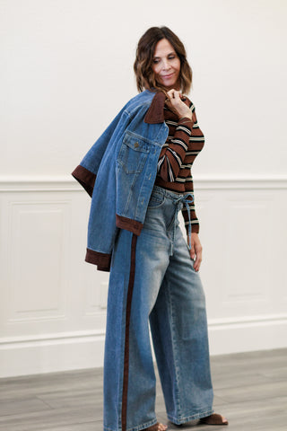 Denim Jacket with Faux Suede Contrast