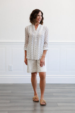 Stretch Denim Mid Thigh Mom Short in White Denim