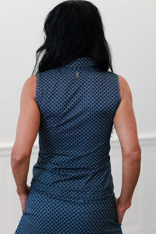 Course to Court Sleeveless Polo in Navy Blue Links