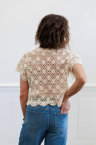 Diamond Crochet Button Front Crop Top