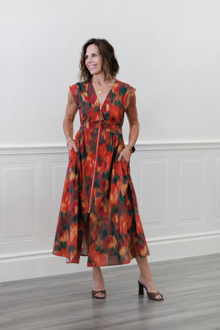 Fall Multi Color Smock Empire Waist Midi Dress
