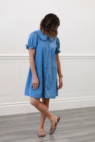 Ruffle Collar Denim Dress