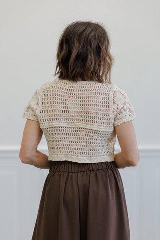 Floral Crochet Button Front Short Sleeve Top