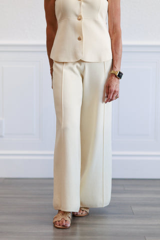 Sleeveless Peplum Vest & Sweater Pants Set in Ivory