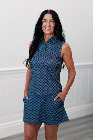 Course to Court Sleeveless Polo in Navy Blue Links