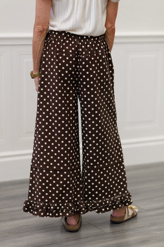 Polka Dot Mid Rise Wide Leg Jeans With Ruffled Hem