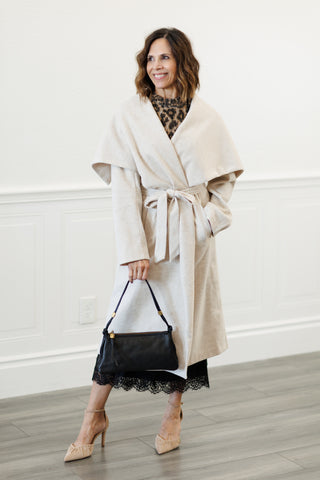 Elizabeth Shawl Collar Long Coat in Oatmeal