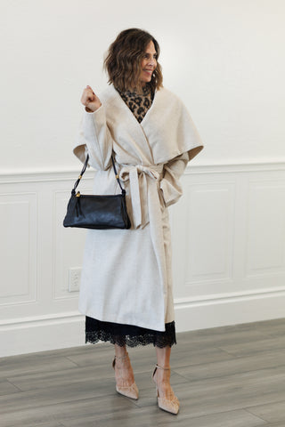 Elizabeth Shawl Collar Long Coat in Oatmeal
