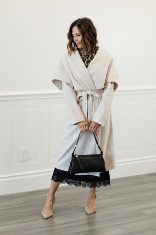 Elizabeth Shawl Collar Long Coat in Oatmeal