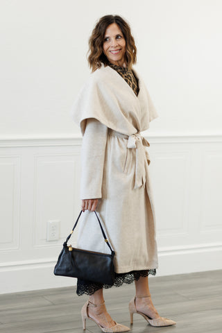 Elizabeth Shawl Collar Long Coat in Oatmeal