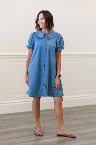 Ruffle Collar Denim Dress