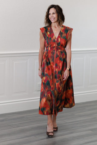 Fall Multi Color Smock Empire Waist Midi Dress