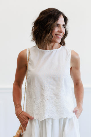 Eyelet Hem Tank Top in White