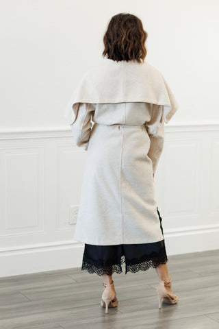 Elizabeth Shawl Collar Long Coat in Oatmeal