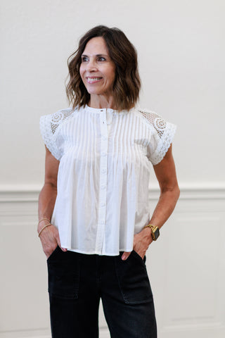 Short Sleeve Lace Detail Top in White – by Zoe & Claire