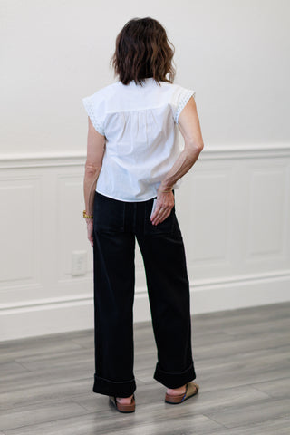 Short Sleeve Lace Detail Top in White – by Zoe & Claire