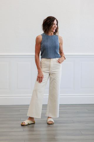 Ecru High Rise Wide Leg Flare Jeans