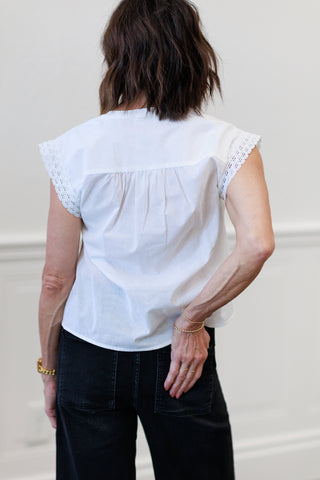 Short Sleeve Lace Detail Top in White – by Zoe & Claire