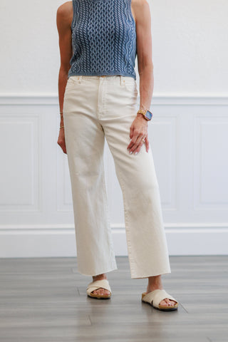 Ecru High Rise Wide Leg Flare Jeans