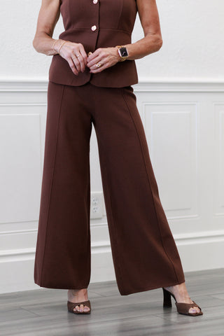 Sleeveless Peplum Vest & Sweater Pants Set in Chocolate