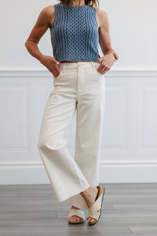 Ecru High Rise Wide Leg Flare Jeans