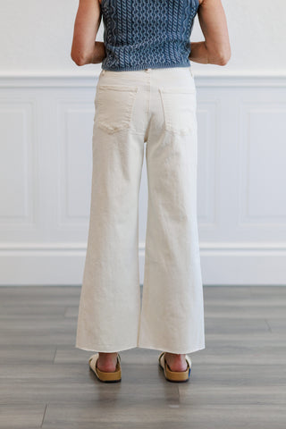 Ecru High Rise Wide Leg Flare Jeans