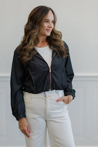 Dk. Charcoal Denim Zip Front Hooded Jacket