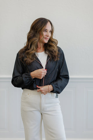 Dk. Charcoal Denim Zip Front Hooded Jacket