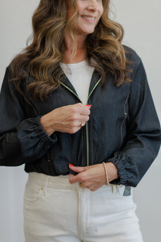 Dk. Charcoal Denim Zip Front Hooded Jacket