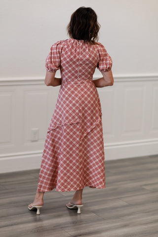 Short Sleeve V-Neck Midi Dress with Square Buckle Belt – by Zoe & Claire