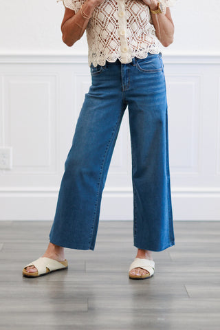 Super Soft Medium Wash High Waist Wide Leg Crop Jeans