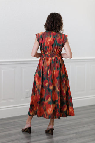Fall Multi Color Smock Empire Waist Midi Dress