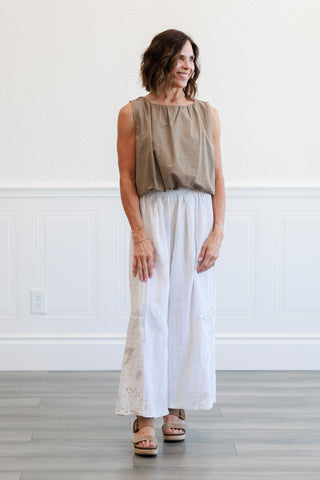 White Wide Leg Linen Pant in White