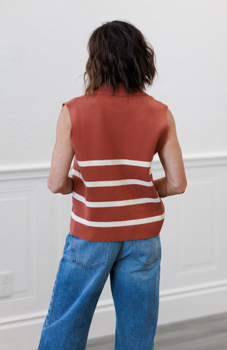 Desert Sun Stripe Button-Down Sweater Vest in Terracotta