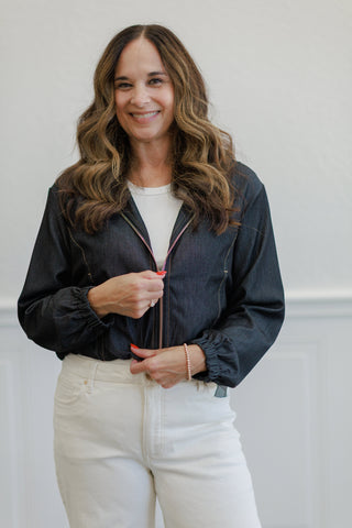Dk. Charcoal Denim Zip Front Hooded Jacket