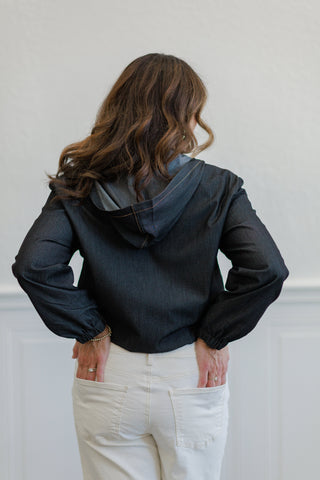 Dk. Charcoal Denim Zip Front Hooded Jacket