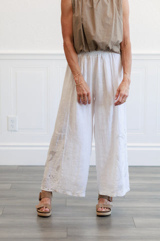 White Wide Leg Linen Pant in White